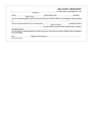 Hawaii Military Resident Vehicle Registration