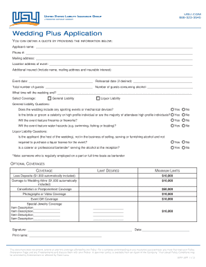 Wedding Plus Insurance Application