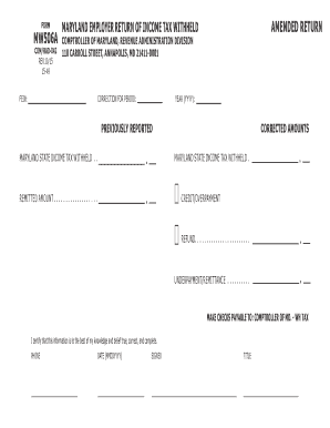 Maryland Employer Amended Income Tax Withheld Form