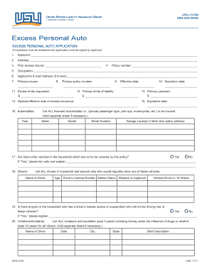 Excess Personal Auto Application