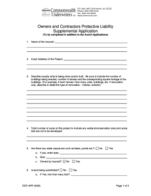 Owners and Contractors Protective Liability Supplemental Application