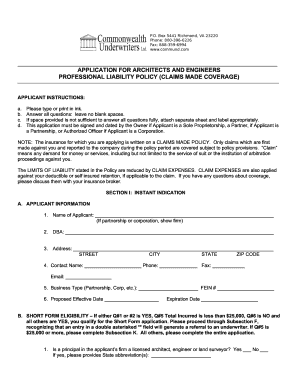 Architects and Engineers Professional Liability Application