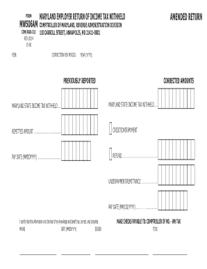 Maryland Employer Amended Income Tax Withholding Form