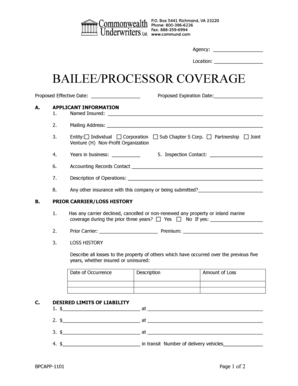 Bailee Processor Coverage Application