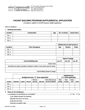 Vacant Building Program Supplemental Application