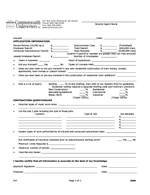 Handyman Insurance Supplemental Application