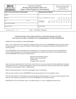 Maryland Form MW508NRS Monthly Reconciliation Return