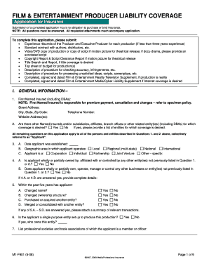 Film & Entertainment Producer Liability Coverage Application
