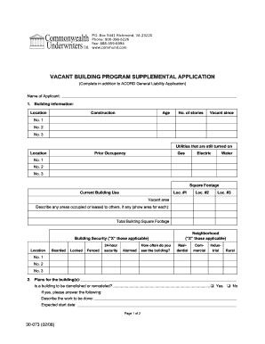 Vacant Building Program Supplemental Application