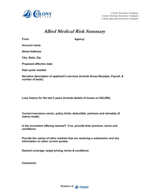 Allied Medical Risk Summary Application