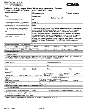 Contractor Professional Liability Application