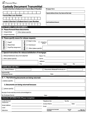 Fannie Mae Custody Document Transmittal Form