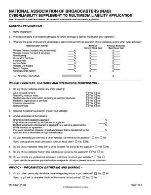 NAB Cyberliability Supplement to Multimedia Liability Application