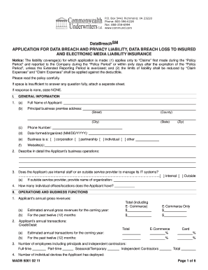 Data Breach and Privacy Liability Insurance Application