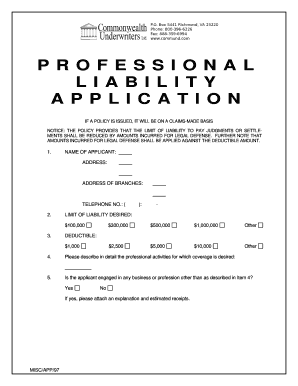 Professional Liability Insurance Application
