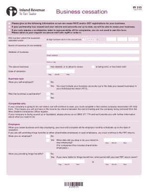 New Zealand Business Cessation Form