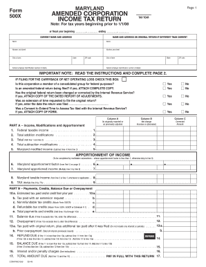 Maryland Amended Corporation Income Tax Return
