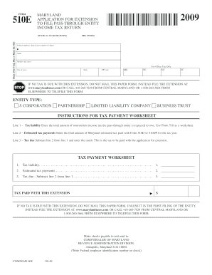Maryland Pass-Through Entity Income Tax Extension Form 510E
