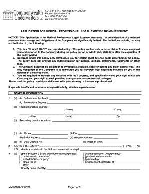 Application for Medical Professional Legal Expense Reimbursement