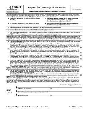 IRS Form 4506-T Request for Transcript of Tax Return