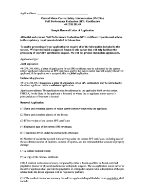 FMCSA Skill Performance Evaluation (SPE) Certification Renewal Application