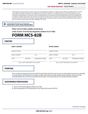 Motor Carrier Public Liability Surety Bond Form MCS-82B