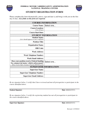 Federal Motor Carrier Safety Administration Student Registration Form