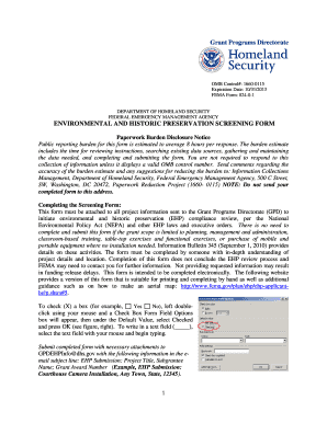 Environmental and Historic Preservation Screening Form