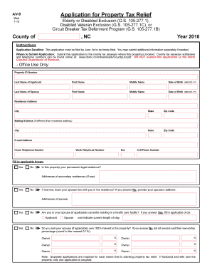 North Carolina Property Tax Relief Application