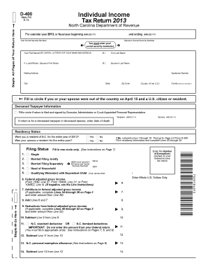 North Carolina D-400 Individual Income Tax Return 2013