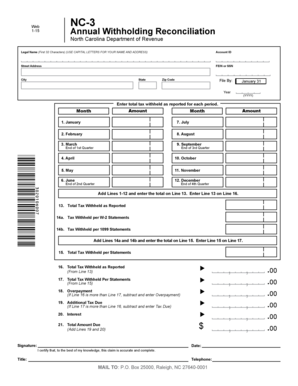 North Carolina Annual Withholding Reconciliation Form