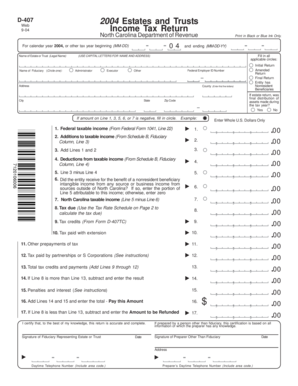 North Carolina D-407 2004 Estate and Trust Income Tax Return