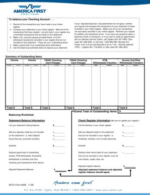 Checking Account Balance Worksheet