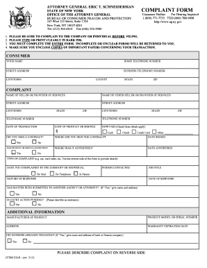 New York Consumer Complaint Form