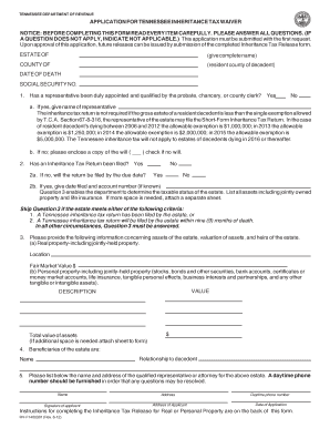 Tennessee Inheritance Tax Waiver Application