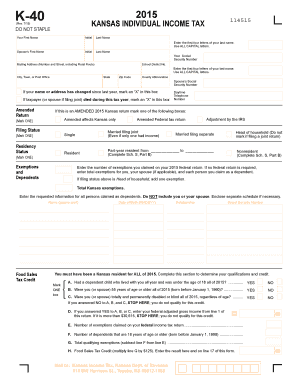 Kansas Individual Income Tax Form K-40 2015