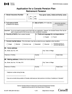 Canada Pension Plan Retirement Pension Application
