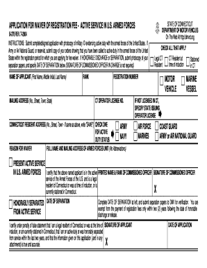 Application for Waiver of Registration Fee - Active Service in U.S. Armed Forces