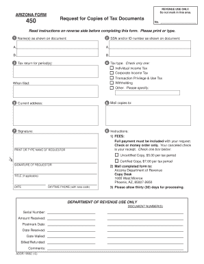 Arizona Form 450 Request for Copies of Tax Documents