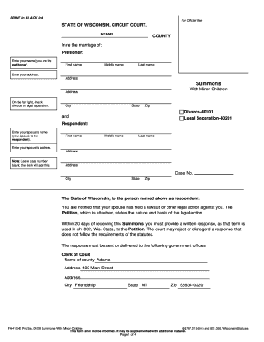 Wisconsin Summons With Minor Children