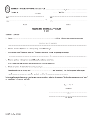 Maryland Property Damage Affidavit