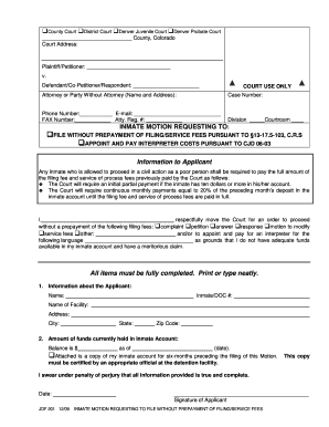 Inmate Motion Requesting to File Without Prepayment of Fees