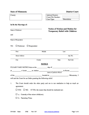 Minnesota Motion for Temporary Relief with Children