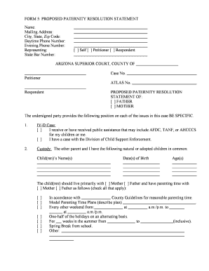 Arizona Paternity Resolution Statement