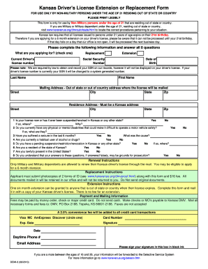 Kansas Driver's License Extension or Replacement Form