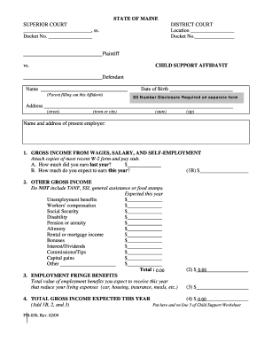 Maine Child Support Affidavit