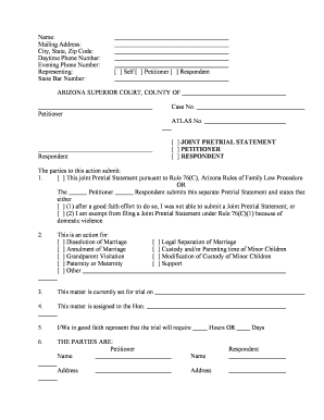 Arizona Joint Pretrial Statement