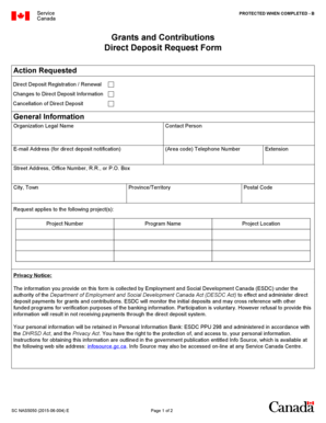 Canada Direct Deposit Request Form