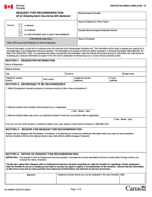 Request for Reconsideration of Employment Insurance Decision