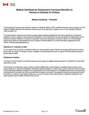 Medical Certificate for Employment Insurance Benefits for Parents of Critically Ill Children